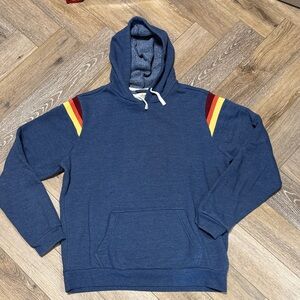 Marine Layer Navy Hoodie with Red and Yellow Accents